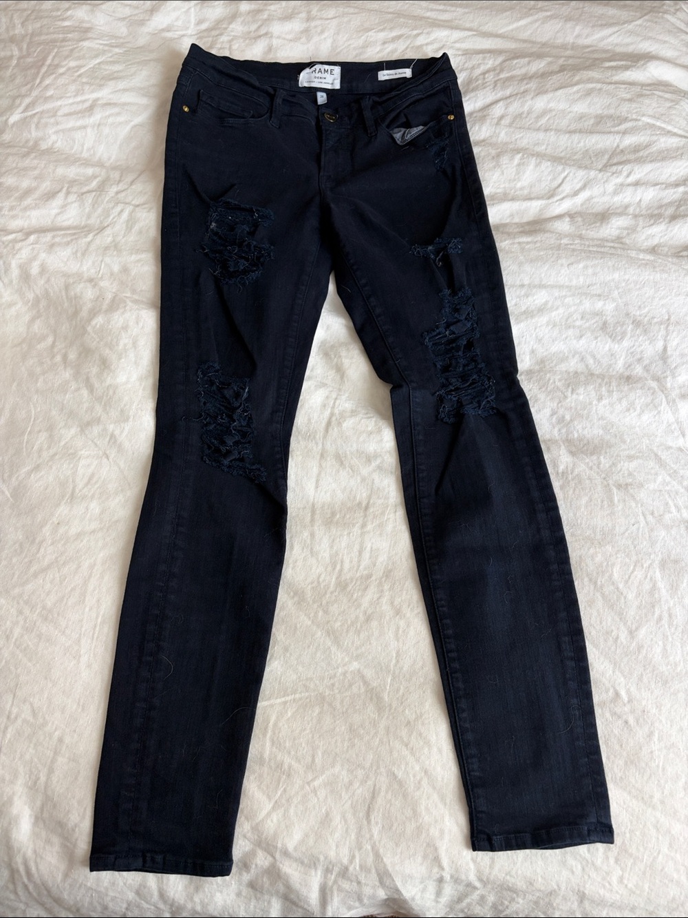 Frame Denim Black Distressed Skinny Jeans